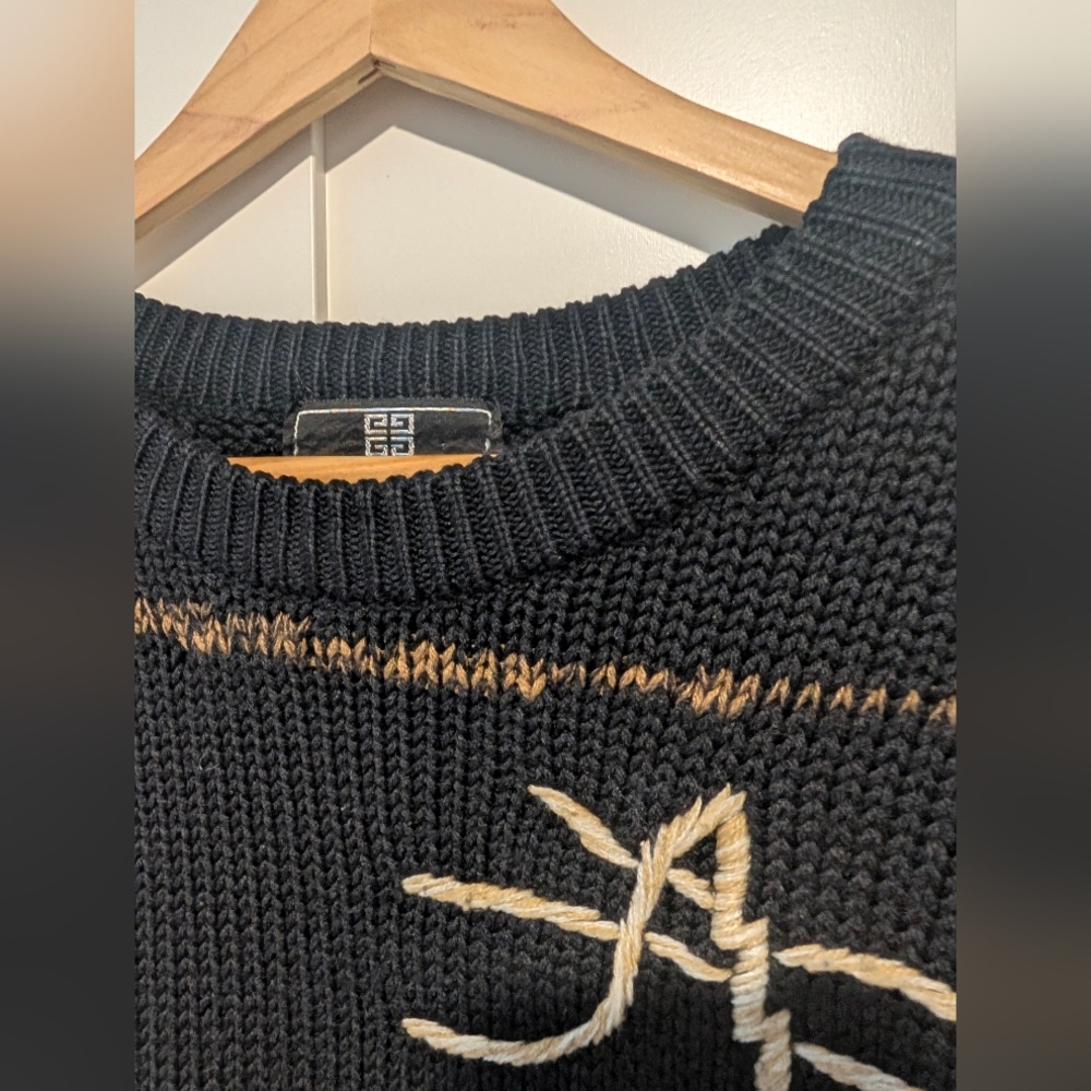 Vintage Givenchy Monsieur 1980s Wool-Blend Luxury Logo Sweater -L- - Picture 6 of 10